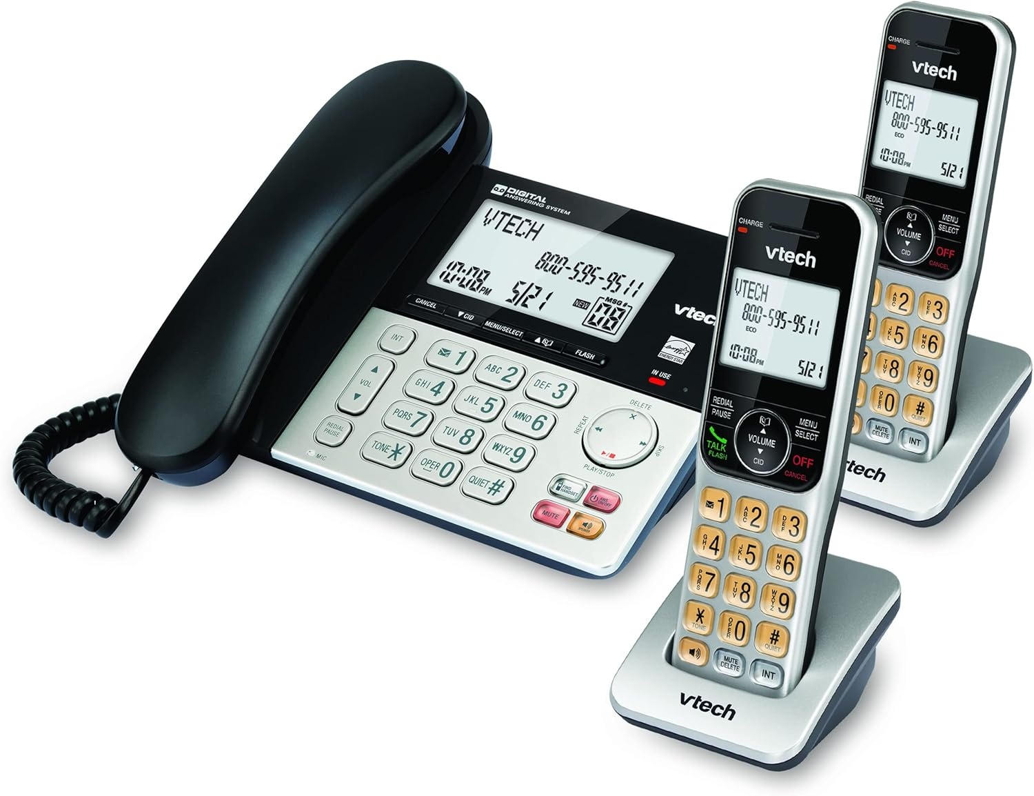 image:imageVTech VG2082 DECT 60 CordedCordless Phone System with 2 Handsets Digital Answering Machine Call Blocking Caller ID Large Backlit Display2 Handsets