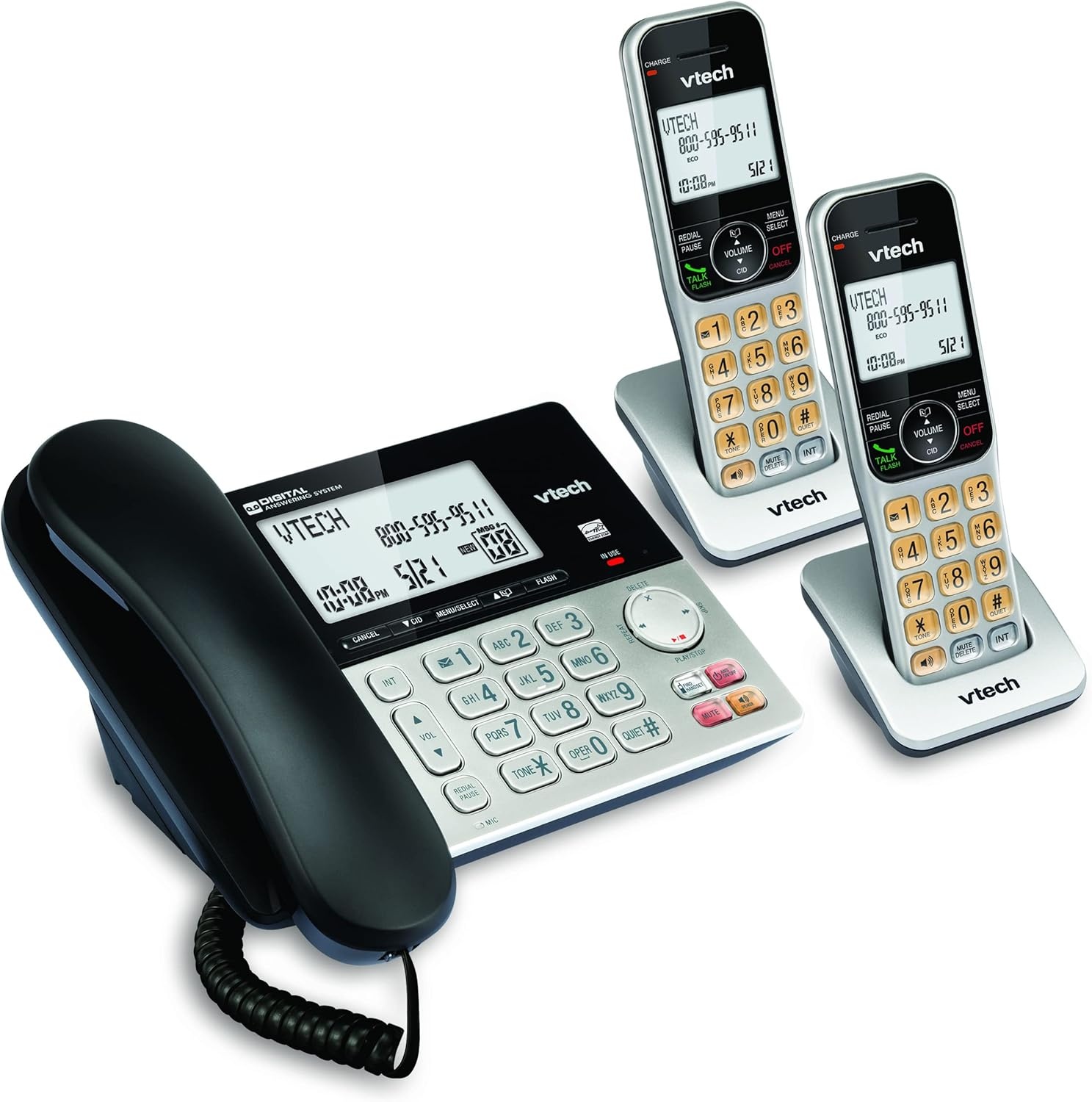 image:imageVTech VG2082 DECT 60 CordedCordless Phone System with 2 Handsets Digital Answering Machine Call Blocking Caller ID Large Backlit Display2 Handsets
