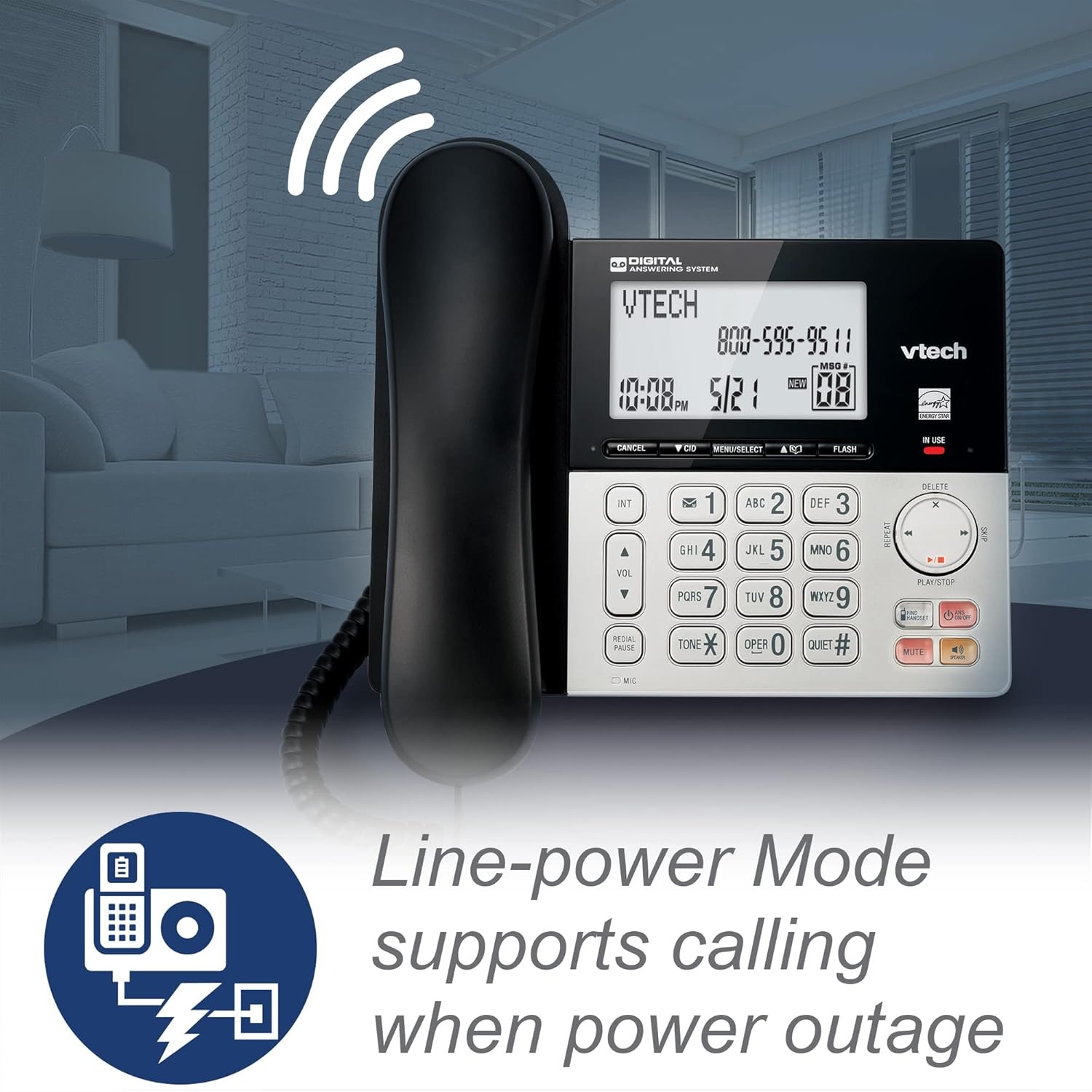 image:imageVTech VG2082 DECT 60 CordedCordless Phone System with 2 Handsets Digital Answering Machine Call Blocking Caller ID Large Backlit Display2 Handsets