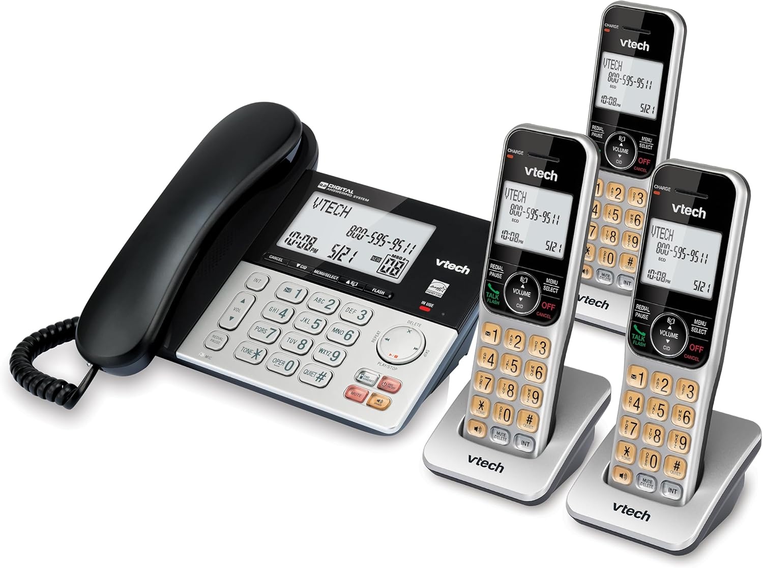 image:imageVTech VG2082 DECT 60 CordedCordless Phone System with 2 Handsets Digital Answering Machine Call Blocking Caller ID Large Backlit Display3 Handsets