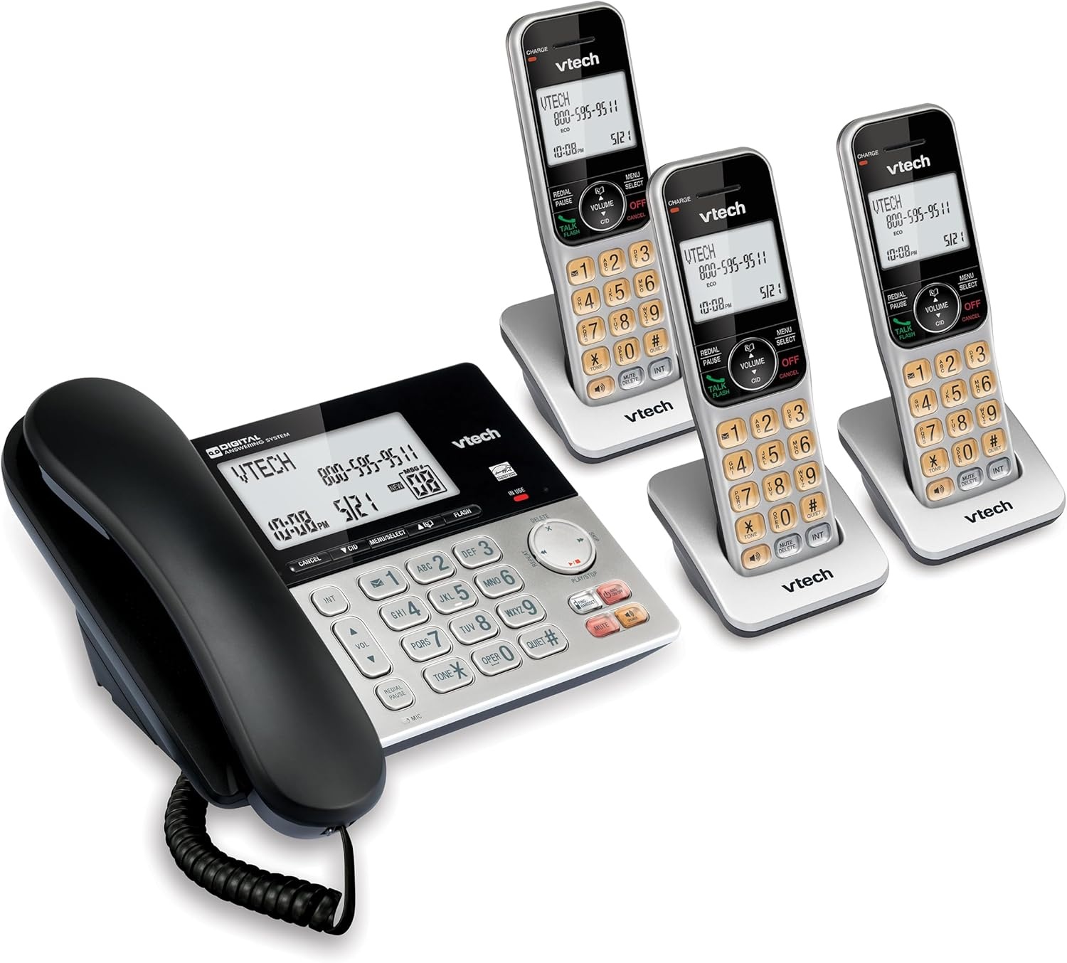 image:imageVTech VG2082 DECT 60 CordedCordless Phone System with 2 Handsets Digital Answering Machine Call Blocking Caller ID Large Backlit Display3 Handsets
