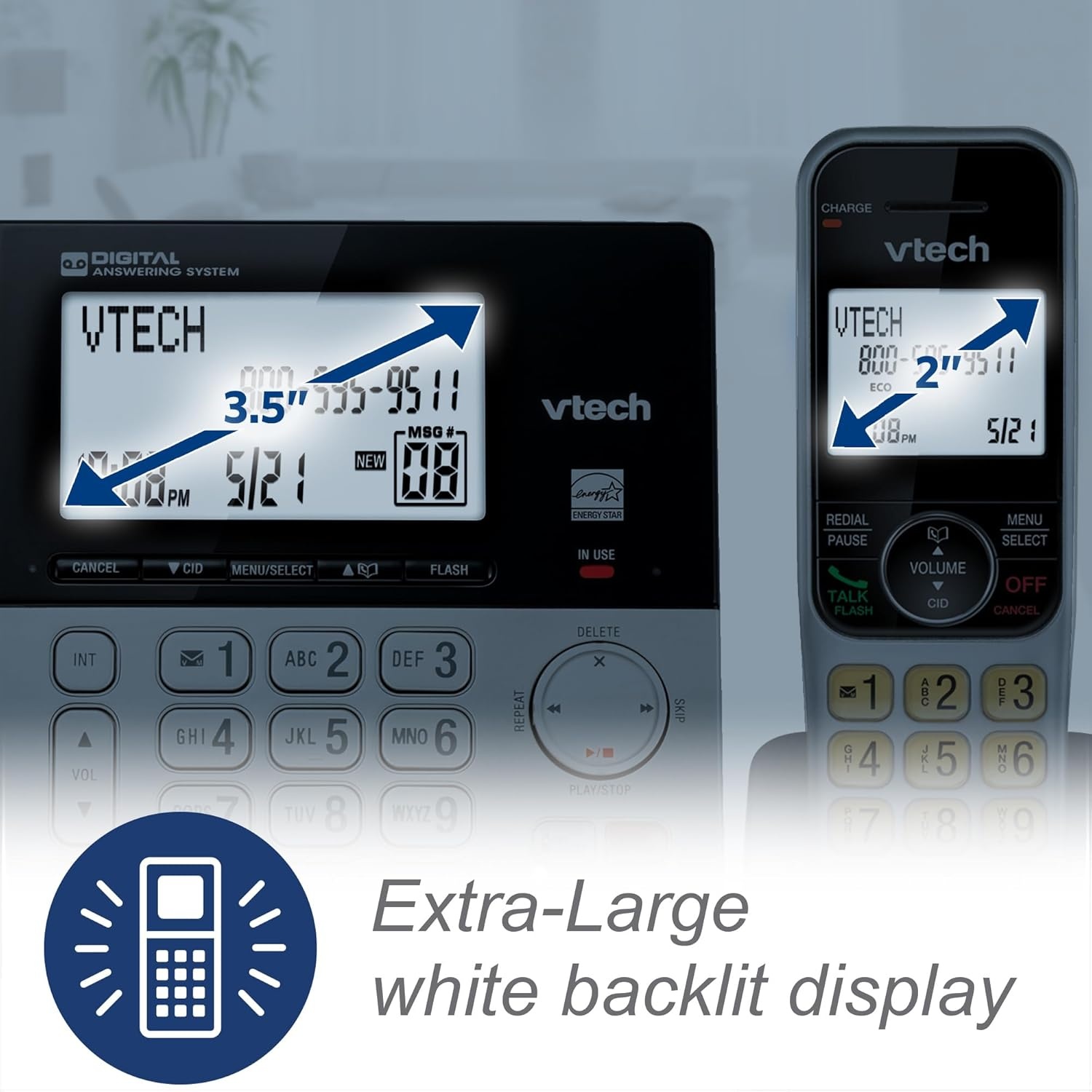 image:imageVTech VG2082 DECT 60 CordedCordless Phone System with 2 Handsets Digital Answering Machine Call Blocking Caller ID Large Backlit Display3 Handsets