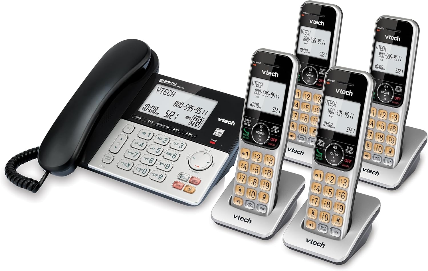 image:imageVTech VG2082 DECT 60 CordedCordless Phone System with 2 Handsets Digital Answering Machine Call Blocking Caller ID Large Backlit Display4 Handsets