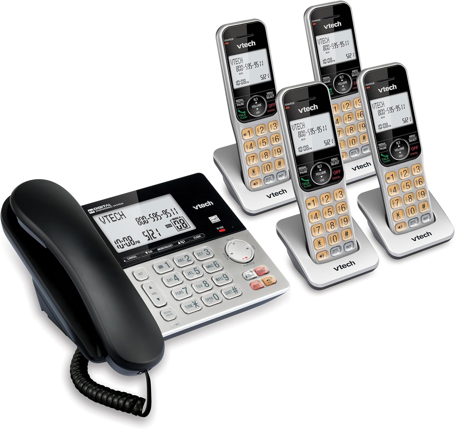 image:imageVTech VG2082 DECT 60 CordedCordless Phone System with 2 Handsets Digital Answering Machine Call Blocking Caller ID Large Backlit Display4 Handsets