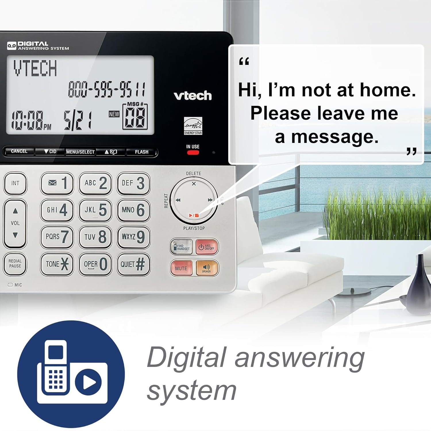 image:imageVTech VG2082 DECT 60 CordedCordless Phone System with 2 Handsets Digital Answering Machine Call Blocking Caller ID Large Backlit Display5 Handsets