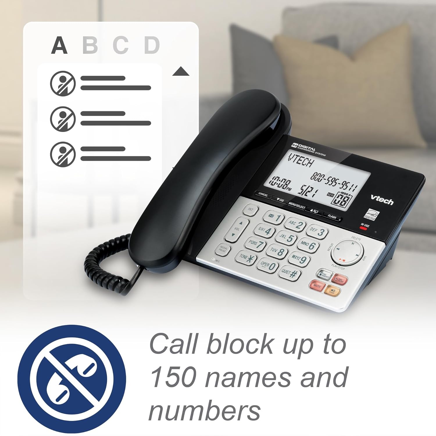 image:imageVTech VG2082 DECT 60 CordedCordless Phone System with 2 Handsets Digital Answering Machine Call Blocking Caller ID Large Backlit Display5 Handsets