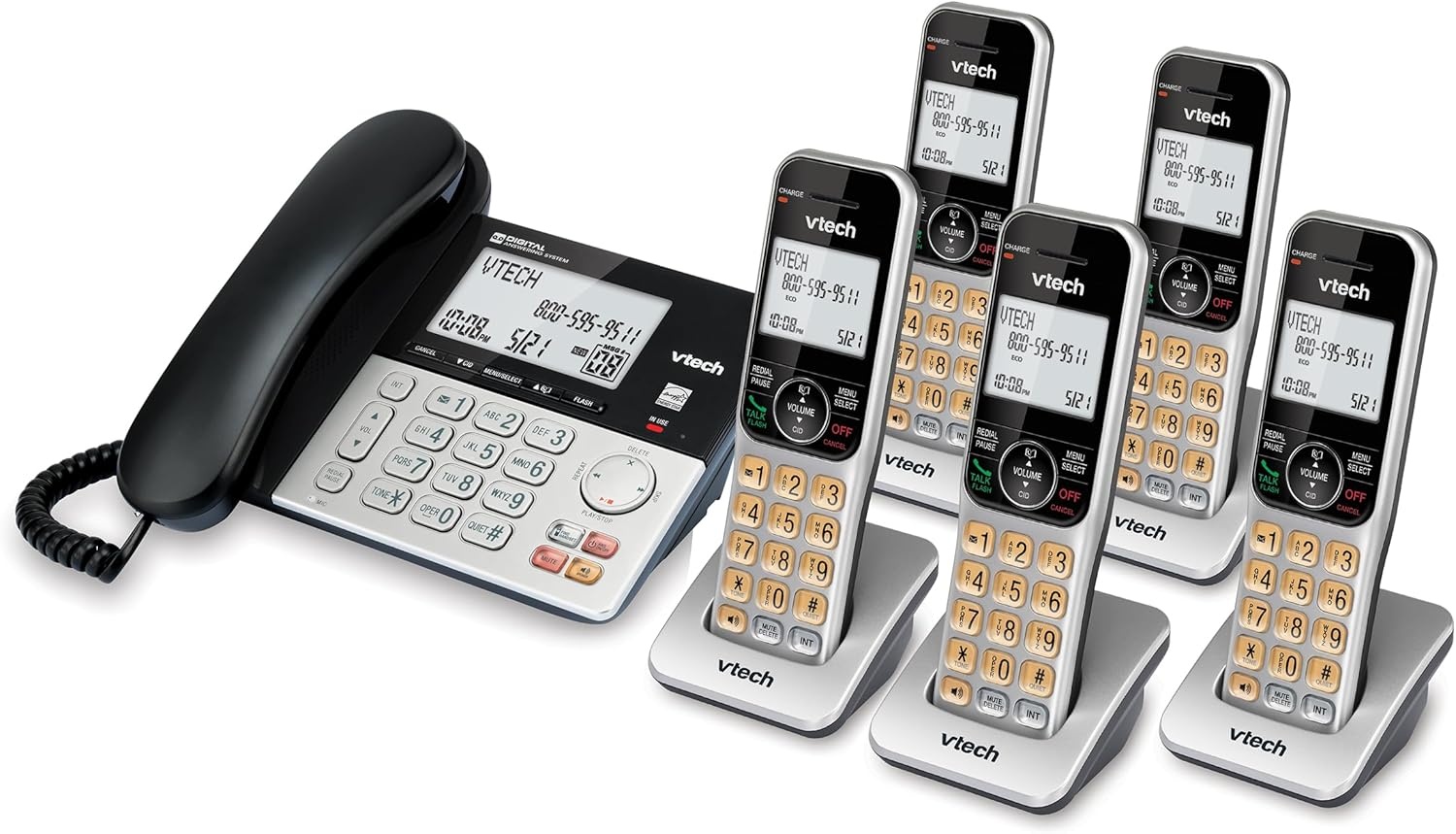 image:imageVTech VG2082 DECT 60 CordedCordless Phone System with 2 Handsets Digital Answering Machine Call Blocking Caller ID Large Backlit Display5 Handsets