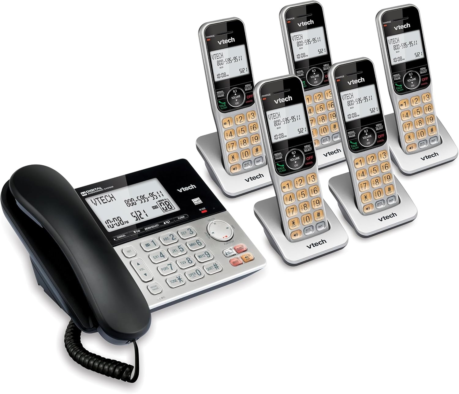 image:imageVTech VG2082 DECT 60 CordedCordless Phone System with 2 Handsets Digital Answering Machine Call Blocking Caller ID Large Backlit Display5 Handsets