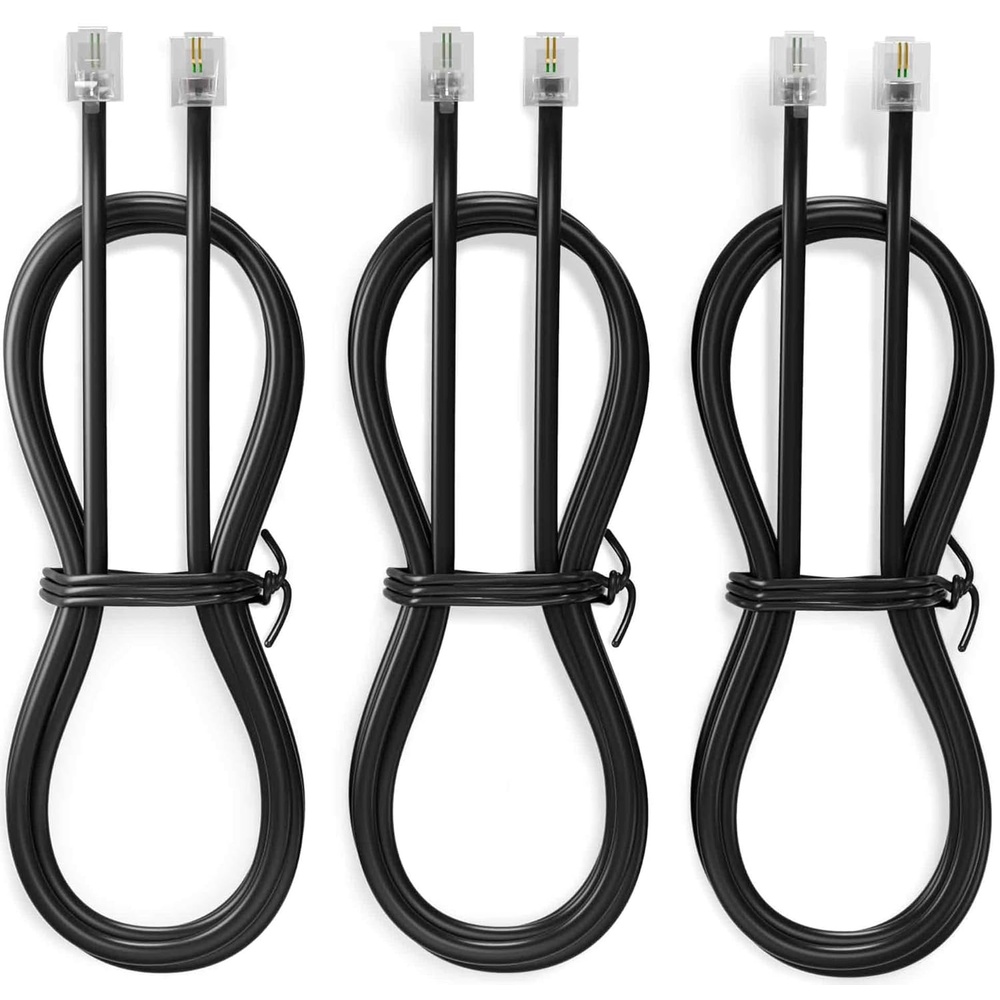 image:imageTelephone Line Cord RJ11 Connector for Landline Phones Modems Fax Machines Answering Machine Connector Between Telephone Device and Wall JackPort RJ11 Port Durable amp Strong Pack of 3 WhiteBlack
