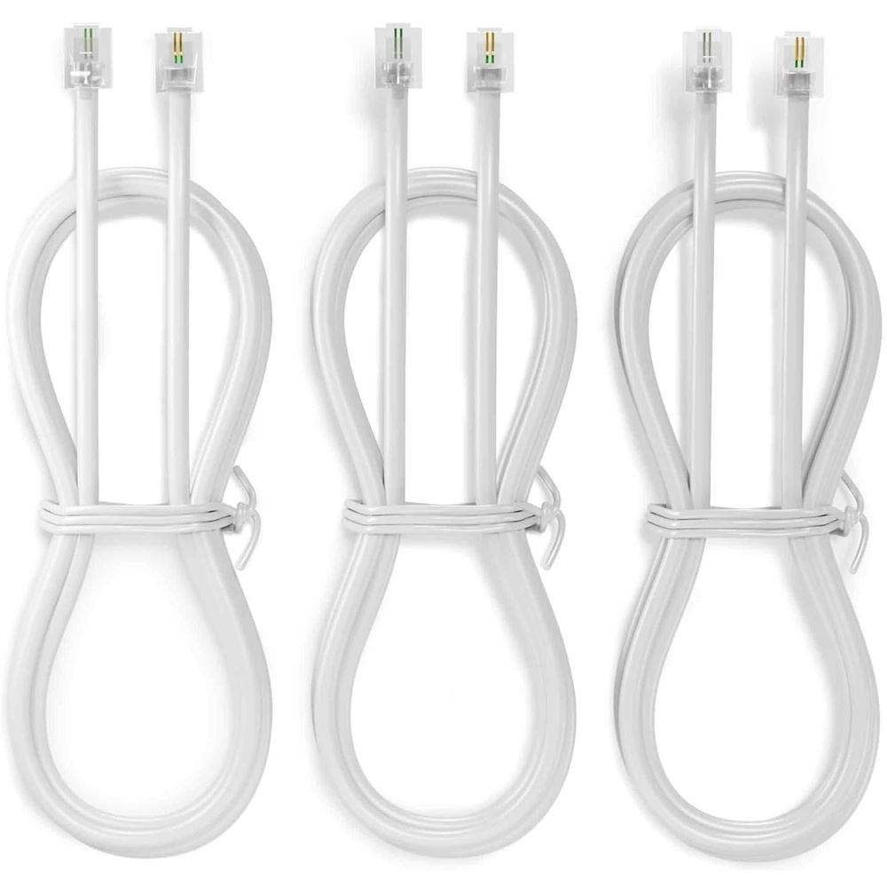 image:imageTelephone Line Cord RJ11 Connector for Landline Phones Modems Fax Machines Answering Machine Connector Between Telephone Device and Wall JackPort RJ11 Port Durable amp Strong Pack of 3 WhiteWhite