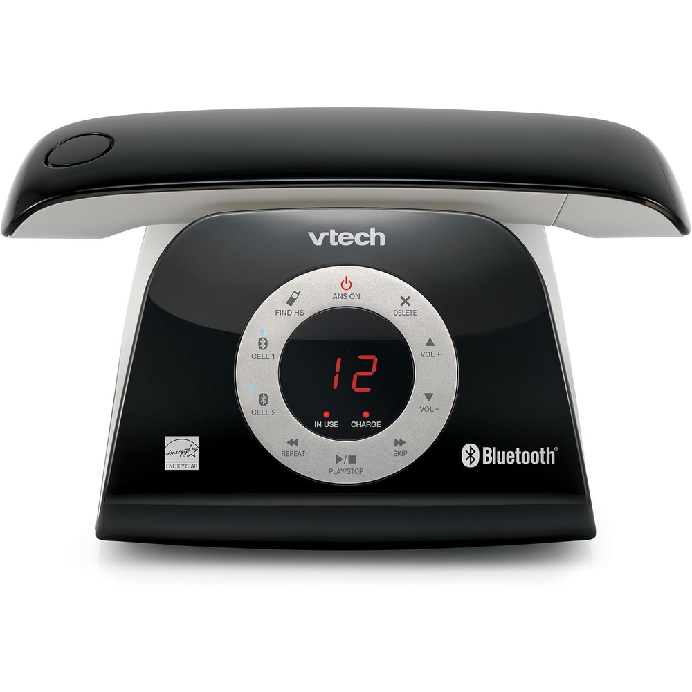 image:imageVTECH VS12216 RetroDesign Cordless Phone Bluetooth Connect to Cell Call Blocker Answering System FullDuplex SpeakerphoneBlack