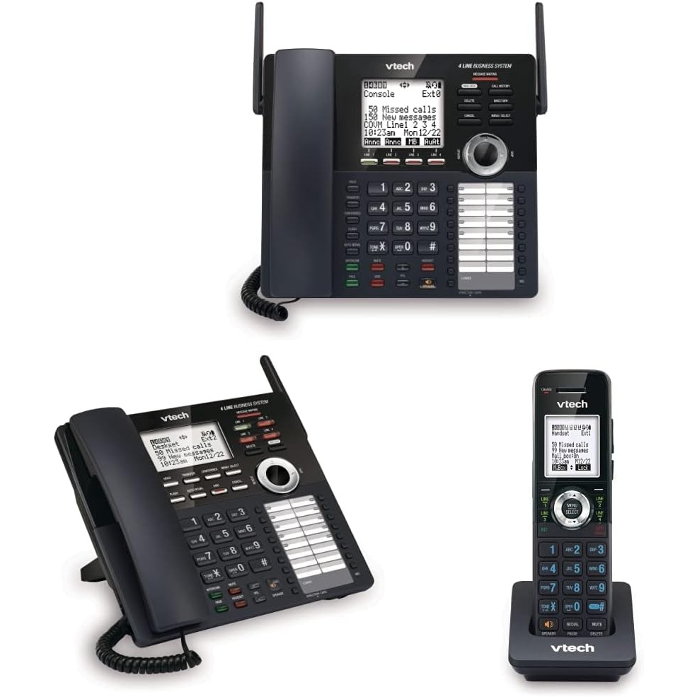 image:imageVTech 4Line Expandable Small Business Office Phone System amp VTech Extension Deskset amp Vtech Accessory Handset Black