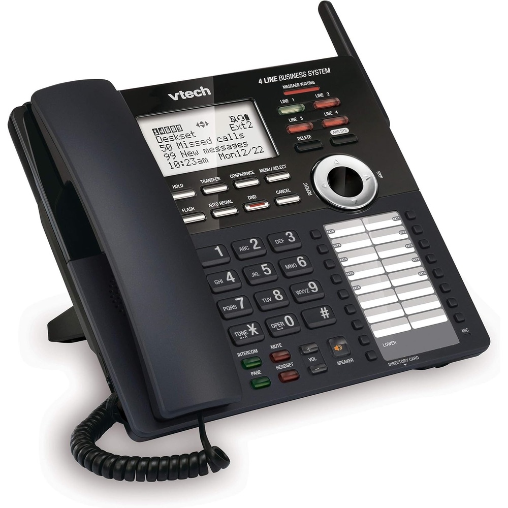 image:imageVTech AM18447 Main Console 4Line Small Business Phone System Expandable to 10 Stations Digital Answering Machine Auto Attendant Intercom amp Custom Music on Hold BlackExtension Deskset Black
