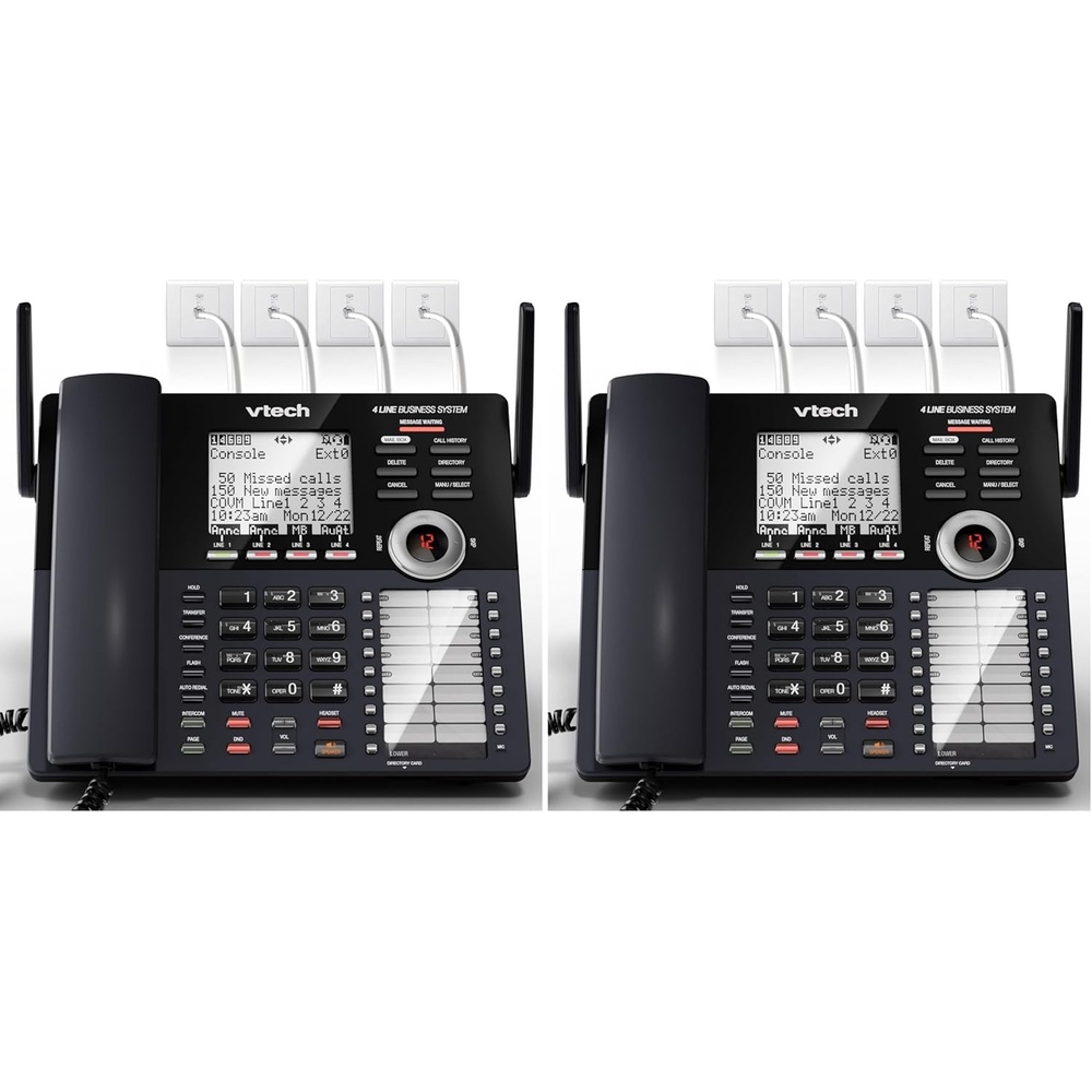 image:imageVTech AM18447 Main Console 4Line Small Business Phone System Expandable to 10 Stations Digital Answering Machine Auto Attendant Intercom amp Custom Music on Hold BlackMain Console Black Pack of 2