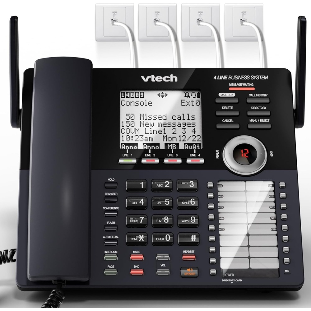image:imageVTech AM18447 Main Console 4Line Small Business Phone System Expandable to 10 Stations Digital Answering Machine Auto Attendant Intercom amp Custom Music on Hold BlackMain Console Black