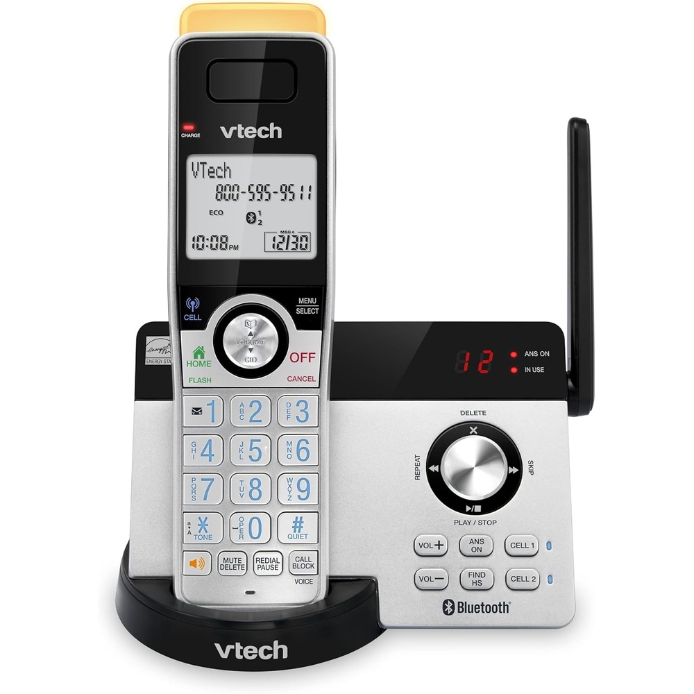 image:imageVTech IS812821 Super Long Range 2Handset DECT 60 Cordless Phone for Home with Answering Machine 2300 ft Range Call Blocking Bluetooth Connect to Cell IntercomSilverBlack