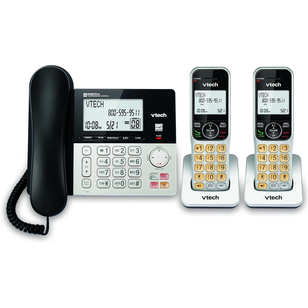 image:imageVTech VG2082 DECT 60 CordedCordless Phone System with 2 Handsets Digital Answering Machine Call Blocking Caller ID Large Backlit Display2 Handsets