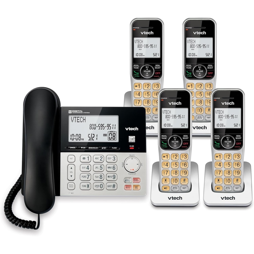 image:imageVTech VG2082 DECT 60 CordedCordless Phone System with 2 Handsets Digital Answering Machine Call Blocking Caller ID Large Backlit Display4 Handsets
